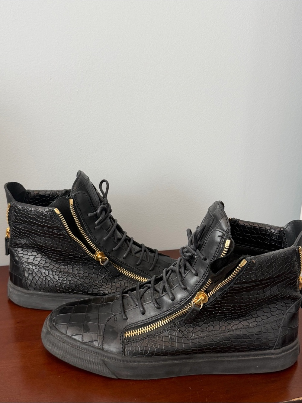 Giuseppe‘s Men's Black High-Top Sneakers with Gold Zippers